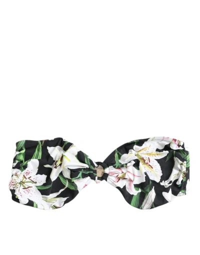 Shop Dolce & Gabbana Black Lily Halter Swimwear Top Beachwear Bikini