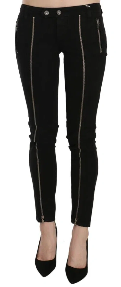 Shop Dolce & Gabbana Black Low Waist Zipper Cropped Skinny Denim Pants