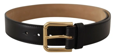Shop Dolce & Gabbana Black Solid Leather Classic Gold Waist Buckle Belt