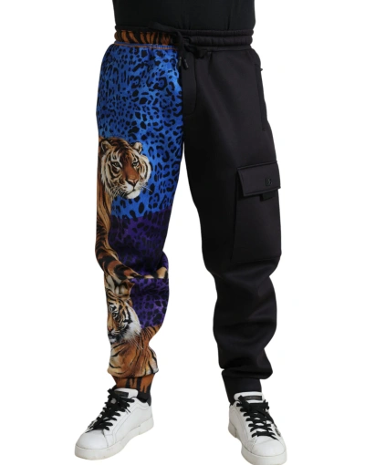 Shop Dolce & Gabbana Black Tiger Print Cargo Jogger Pants