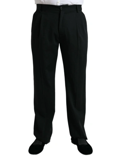 Shop Dolce & Gabbana Black Wool Formal Straight Fit Dress Pants