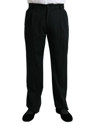 Dolce & Gabbana Black Wool Formal Straight Fit Dress Pants In Black