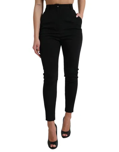 Dolce & Gabbana Black Wool Stretch High Waist Skinny Pants In Black
