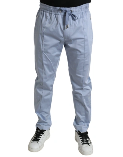 Shop Dolce & Gabbana Light Blue Cotton Stretch Jogger Pants