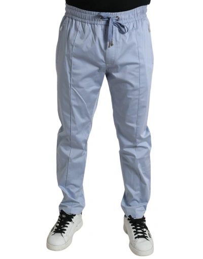 Dolce & Gabbana Light Blue Cotton Stretch Jogger Pants In Blue