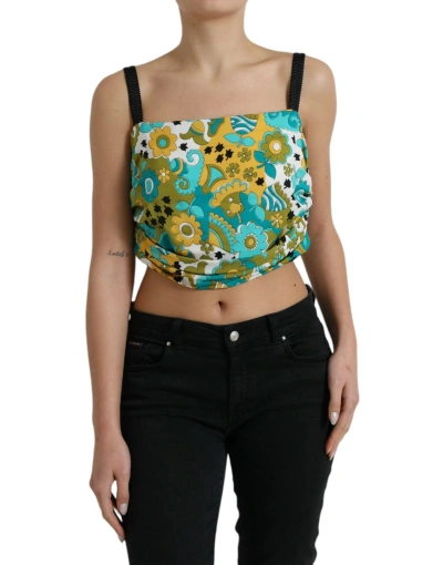 Dolce & Gabbana Multicolor Floral Sleeveless Cropped Top In Multicolor