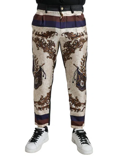 Dolce & Gabbana Multicolor Heraldic Skinny Men Pants In Multicolor