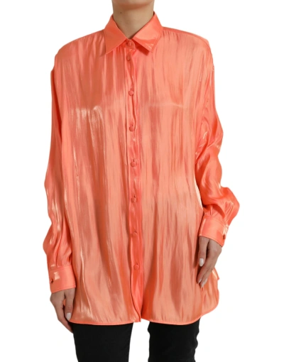 Shop Dolce & Gabbana Peach Long Sleeve Button Down Blouse Top In Coral