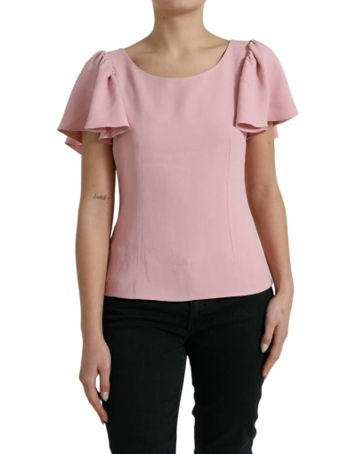 Dolce & Gabbana Pink Short Sleeves Round Neck Blouse Top In Pink