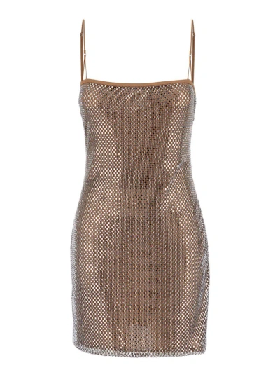 Shop Giuseppe Di Morabito Silver/light Beige Short Dress With Straps In Technical Fabric Woman
