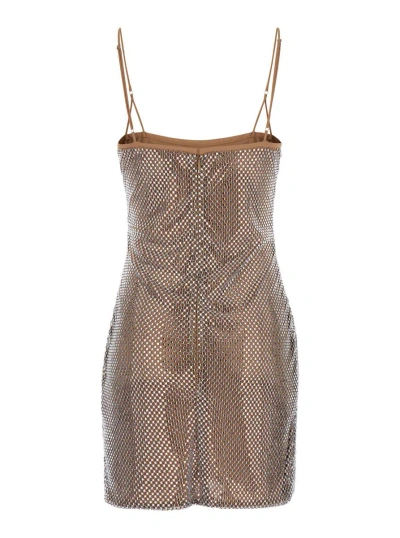 Shop Giuseppe Di Morabito Silver/light Beige Short Dress With Straps In Technical Fabric Woman
