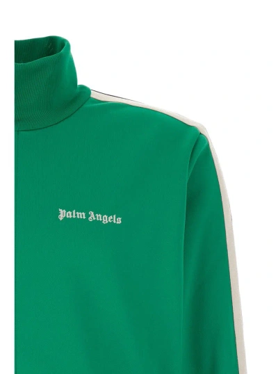 Shop Palm Angels Green And White Sweatshirt Wit  Logo In Techno Fabric Man