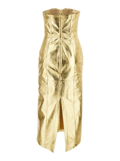 Shop Blumarine Gold Strapless Midi Dress In Leather Woman In Grey