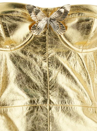 Shop Blumarine Gold Strapless Midi Dress In Leather Woman In Grey