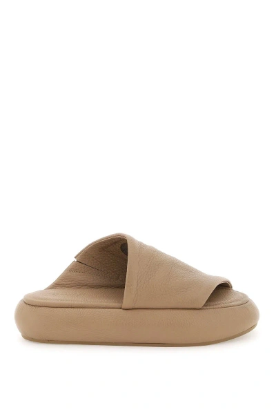 Shop Marsèll 'ciambellona' Grained Leather Slides In Beige, Brown