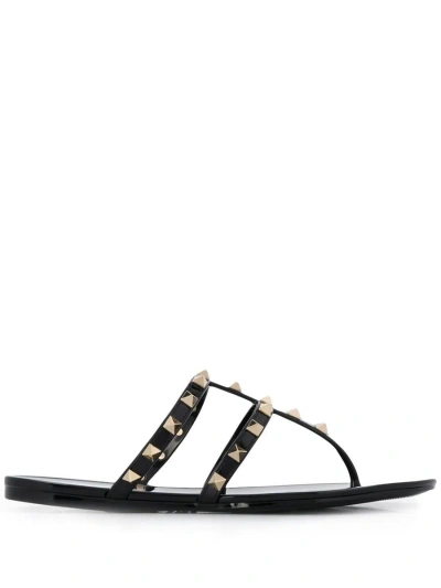 Shop Valentino Garavani Rockstud Rubber Thong Sandals In Black