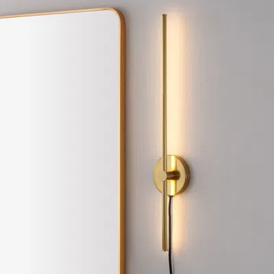 Jonathan Y Anton 27.25" 1-light Modern Minimalist Iron Adjustable Bar Integrated Led Plug-in Sconce, Chrome
