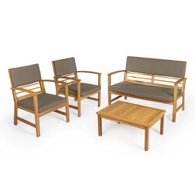 Jonathan Y Barclay 4-piece Modern Coastal Acacia Wood Conversation Outdoor Patio Set With Cushions, Navy/teak B