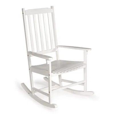 Jonathan Y Seagrove Farmhouse Classic Slat-back 350-lbs Support Acacia Wood Outdoor Rocking Chair, White