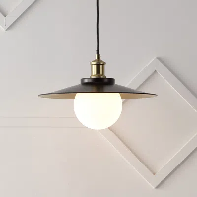 Jonathan Y Hadley 14.5" 1-light Scandinavian Farmhouse Iron/frosted Glass Led Pendant, Oil Rubbed Bronze/brass