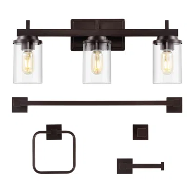 Jonathan Y Liam 23.25" 3-light Farmhouse Industrial Vanity Light With Bathroom Hardware Accessory Set, Oil Rubb