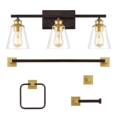 Jonathan Y Arlo 22.88" 3-light Vintage Classic Vanity Light With Bathroom Hardware Accessory Set, Oil Rubbed Br