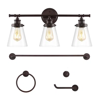 Jonathan Y Hollis 23.75" 3-light Traditional Farmhouse Vanity Light With Bathroom Hardware Accessory Set, Oil R