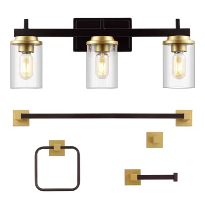 Jonathan Y Liam 23.25" 3-light Farmhouse Industrial Vanity Light With Bathroom Hardware Accessory Set, Oil Rubb
