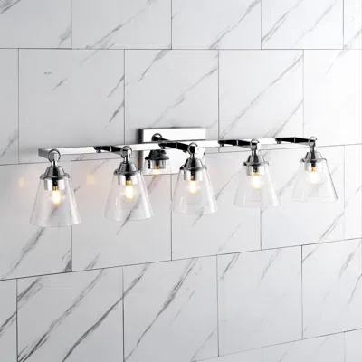 Jonathan Y Marion 36.5" 5-light Hurricane Metal/seeded Glass Led Vanity Light, Chrome