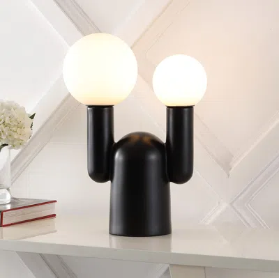 Jonathan Y Leif 19" 2-light Modern Mid-century Resin/iron/frosted Glass Nordic Cactus Led Table Lamp, Black
