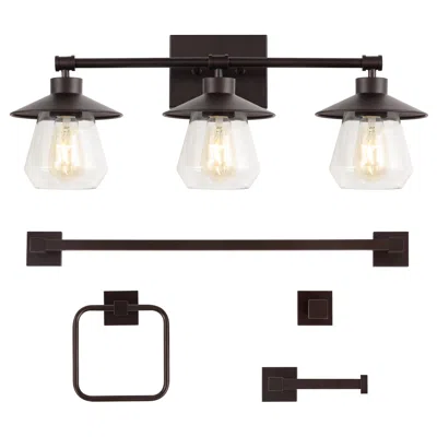 Jonathan Y Avalon 26" 3-light Farmhouse Cottage Vanity Light With Bathroom Hardware Accessory Set, Oil Rubbed B