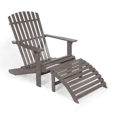 Jonathan Y Saranac 2-piece Traditional Rustic Acacia Wood Adirondack Chair With Detachable Ottoman, Teak Brown
