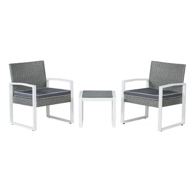 Jonathan Y Selby 3-piece Modern Coastal Faux Wicker Conversation Outdoor Patio Set, White/black/brown