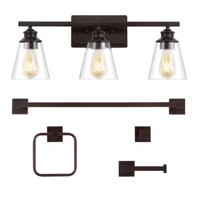 Jonathan Y Arlo 22.88" 3-light Vintage Classic Vanity Light With Bathroom Hardware Accessory Set, Oil Rubbed Br