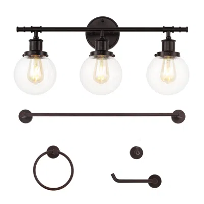 Jonathan Y Hugo 24.5" 3-light Farmhouse Classic Vanity Light With Bathroom Hardware Accessory Set, Oil Rubbed B