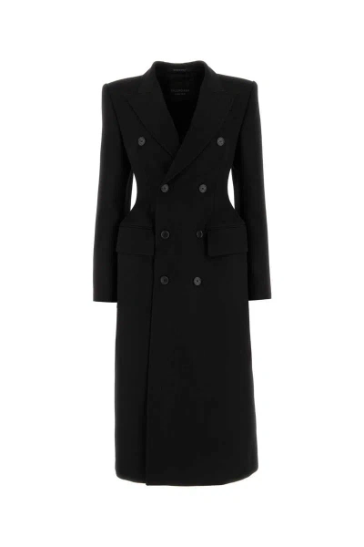 Balenciaga Sophisticated Wool Coat With Flap Pockets In Black