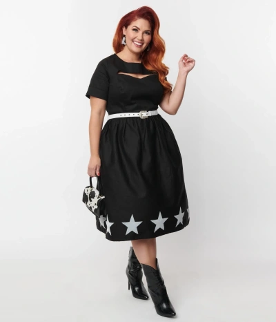 Shop Unique Vintage Plus Size Black & White Star Cut Out Dress