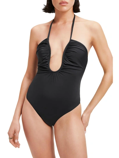 Shop Good American Leilani Womens Halter Plunging One-piece Swimsuit In Black