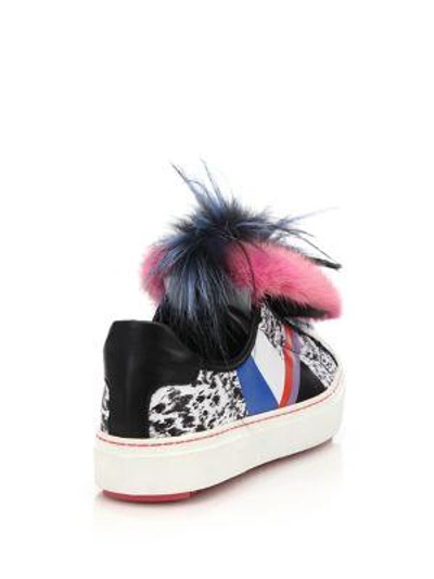 Shop Fendi Flynn Mixed-fur Mohawk & Leather Sneakers In Multi