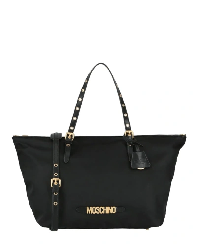 Shop Moschino Signature Logo Nylon Tote Bag In Black
