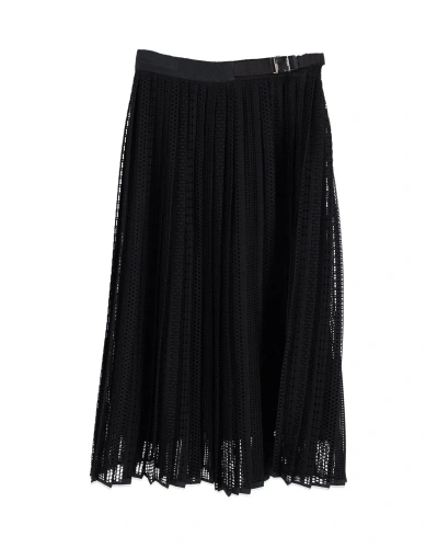 Shop Moncler Pleated Layered Midi Skirt In Black Polyester