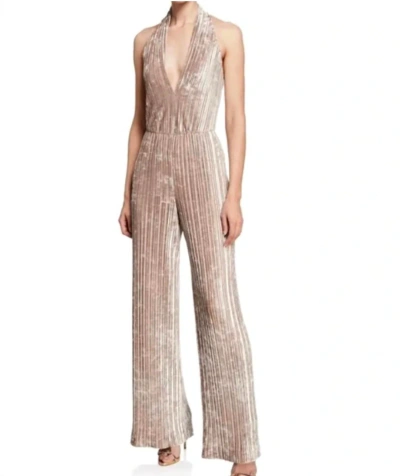 Black Halo Crushed Velvet Denley Jumpsuit In Gold In Gold