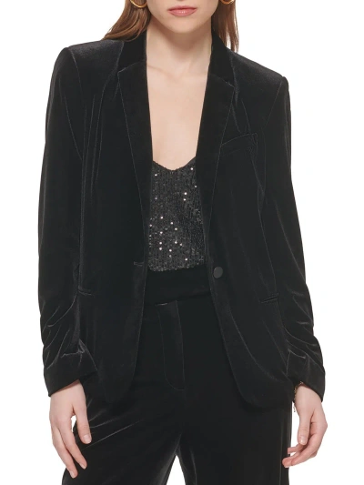 Shop Calvin Klein Womens Velvet Work Wear One-button Blazer In Black