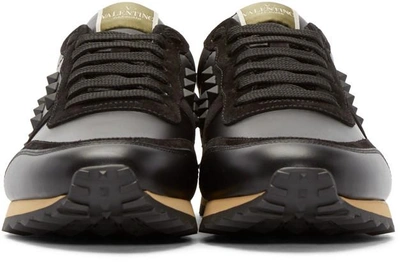 Shop Valentino Black Leather Rockstud Sneakers