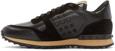 Shop Valentino Black Leather Rockstud Sneakers