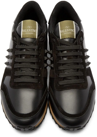 Shop Valentino Black Leather Rockstud Sneakers