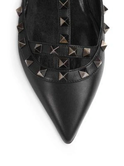 Shop Valentino Noir Rockstud Leather Cage Flats In Black