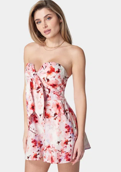 Bebe Printed Tie Front Romper In River Blossom Print