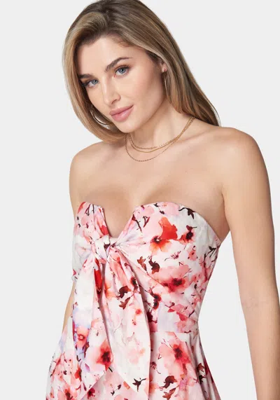 Bebe Printed Tie Front Romper In River Blossom Print