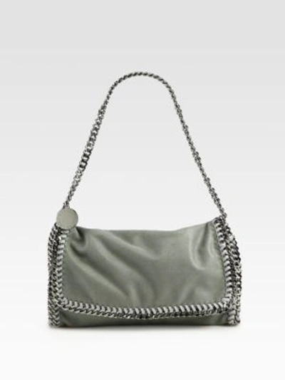 Stella Mccartney Falabella Metallic Fold-over Shoulder Bag In Light Grey